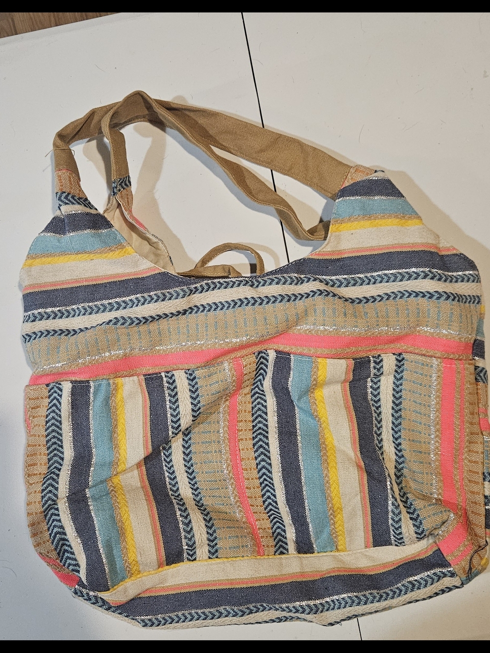 Source Unknown Multicolor Striped Canvas Tote with Rope Drawstring - Picture 2 of 3